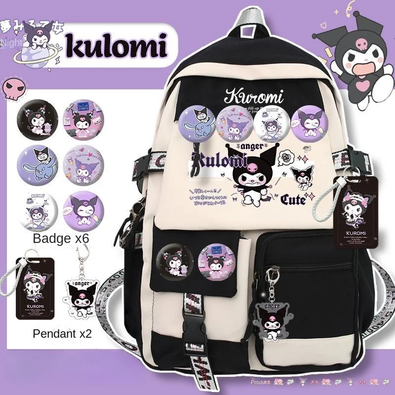 Sanrio Kuromi printed bag Large Capacity student backpack Kawaii cartoon waterproof laptop bag fashion Portable travelling bag