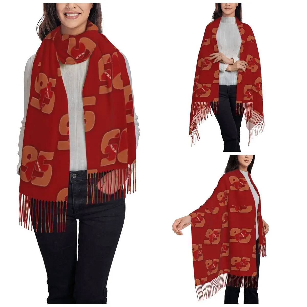 Women's Tassel Scarf Cars Lightning Mcqueen 95 Large Winter Warm Shawl and Wrap Daily Wear Cashmere Scarf