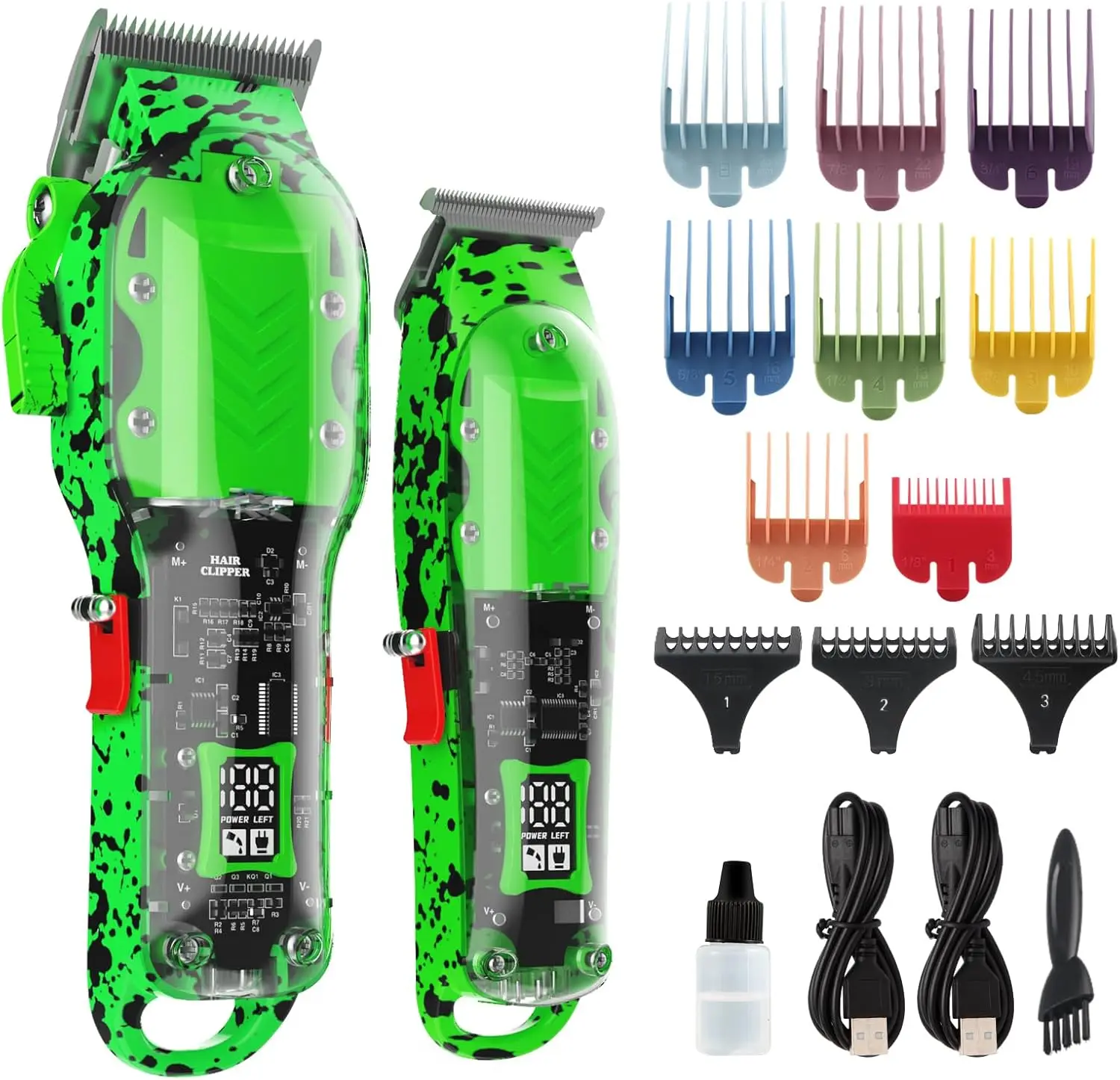 

Professional Cordless Hair Clippers for Men with LED Display, 8 Combs & Trimmer Set for Barber Grooming