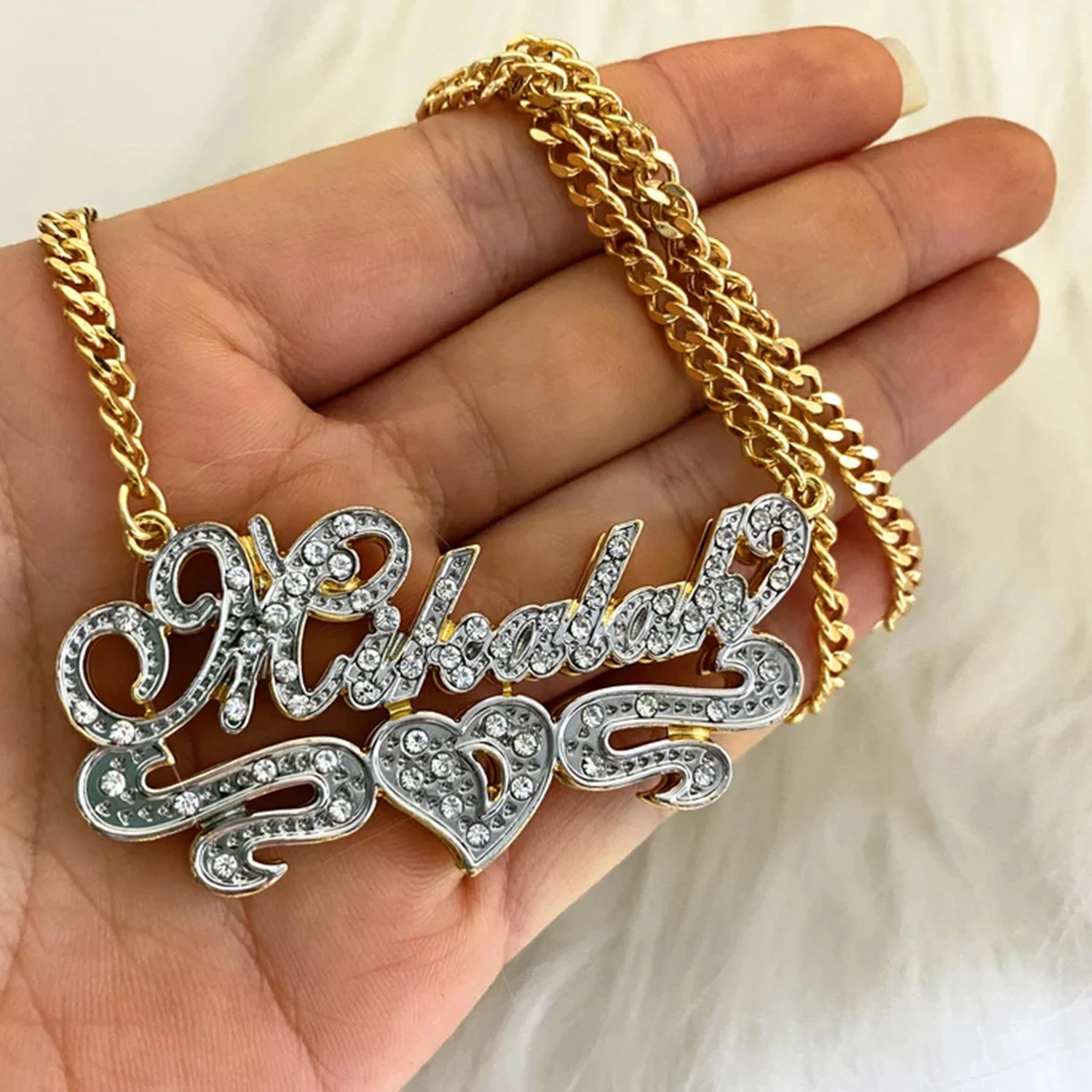 Nameplate Necklace-Custom Name Necklace-3D Name Necklace-Double Name Plate Necklace-Two Tone Necklace-Personalized Necklace-Gift