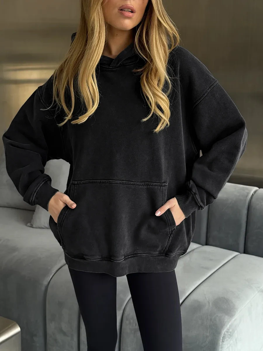 Wolfeel Women's Hooded Sweatshirt Set Long Sleeved Pullover Hooded Sweatshirt Loose Fit Casual Spring and Autumn Sportswear