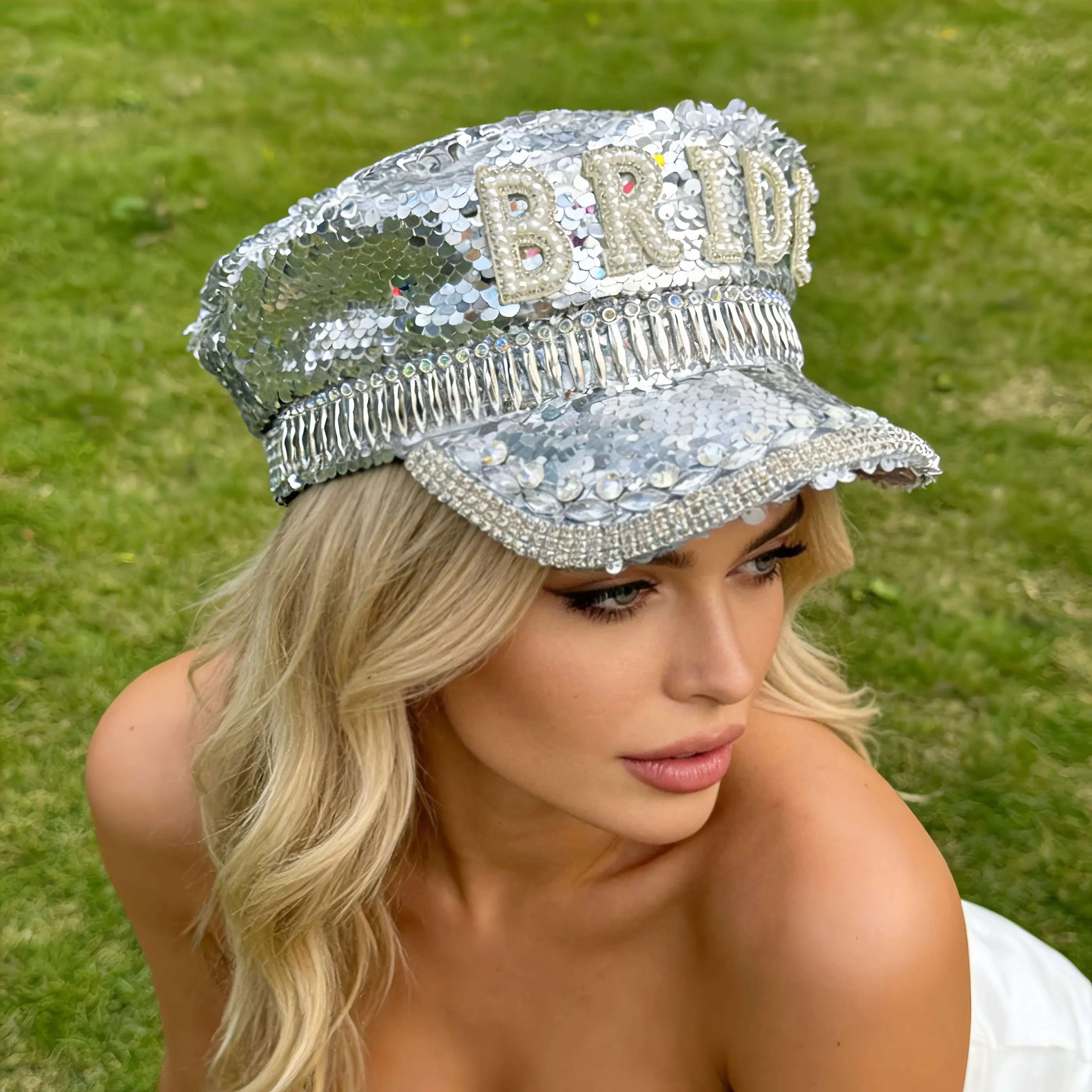 Steampunk Captain Hat Rhinestone for Music Festival, Halloween, Disco, Burning Man, Vintage Military Cap for Men & Women