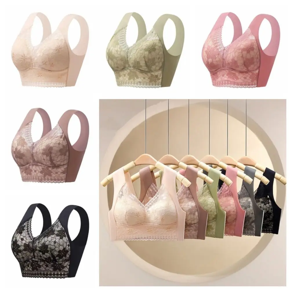 

Fashion Plus Size Lace Women's Underwear Close-fitting Shockproof Wireless Deep V Bra Comfortable Lingerie Seamless Bra Ladies