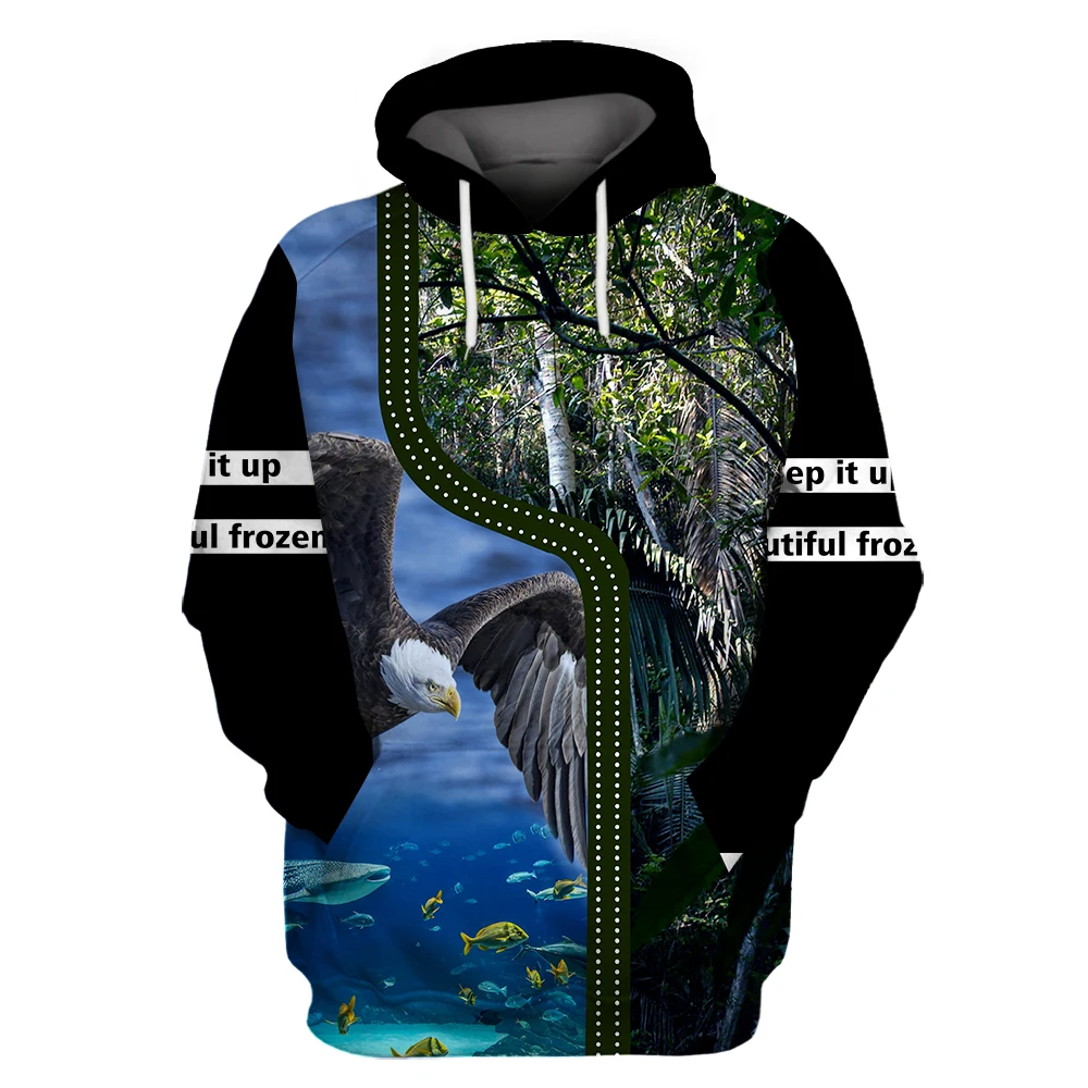 SONSPEE Eagle Shark Animal Pattern Casual Hoodie 3D Print Mens Harajuku Natural Scenery Jungle Sweatshirt for Woman Streetwear