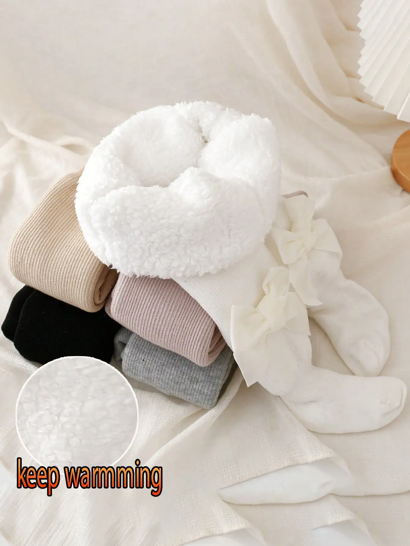 1 Pair of Girls' Thick Casual Cotton Toddler Baby Girls' Pantyhose with Velvet Bowknots, Snowproof and Warm Children's Tights, 0-3 Years Old