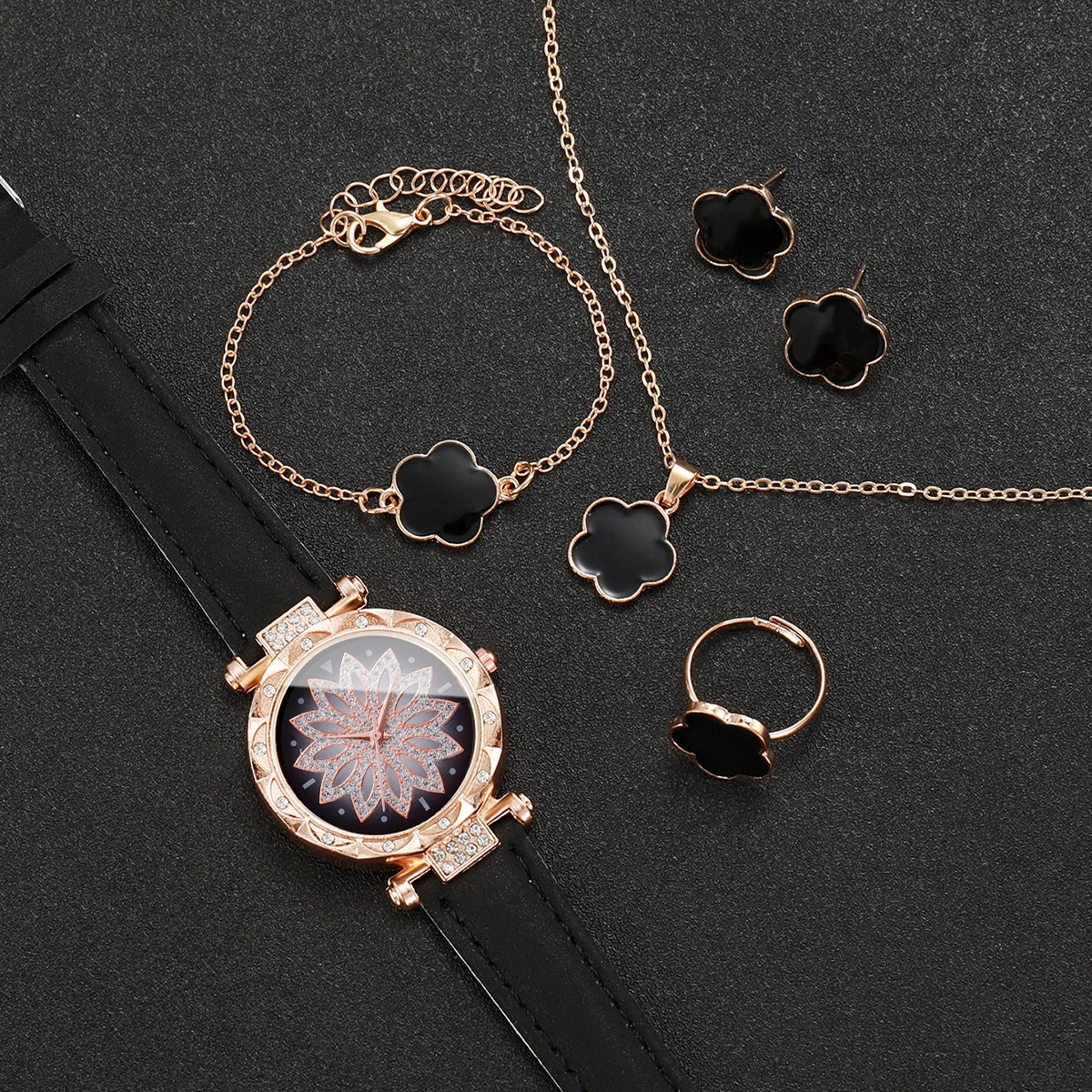 6 stks/set Mode Dames Casual Horloge Set Boheemse Eenvoudige Retro Dames Quartz Horloge met Sieraden Set (Doos Niet Inbegrepen)