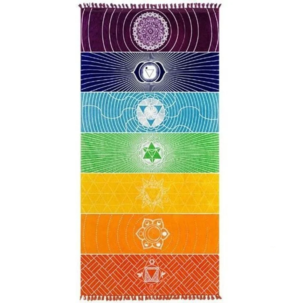 Bohemia Wall Hanging Blanket 7 Chakra Colored Rainbow Stripe Polyester Tapestry Home Decoration Yoga Mat for Meditation Runner