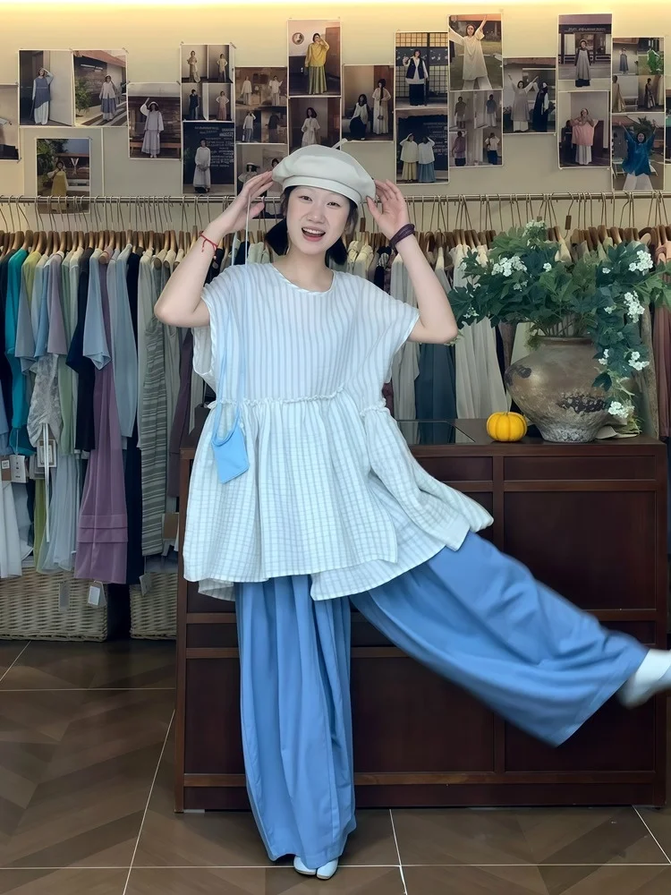 

Женская свободная рубашка-блузка Jiuhe Design Sense с асимметричным кроем и коротким рукавом, больших размеров, летняя новинка, дышащая и комфортная