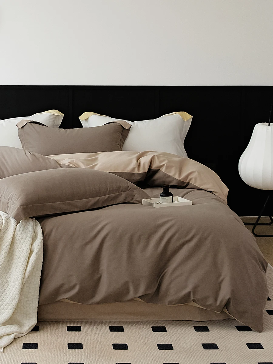 

Комплект постельного белья из 100% хлопка с длинноворсовым велюром, 4 предмета, в скандинавском стиле, простой, полностью хлопковый, с защитным чехлом от пыли, для кровати.