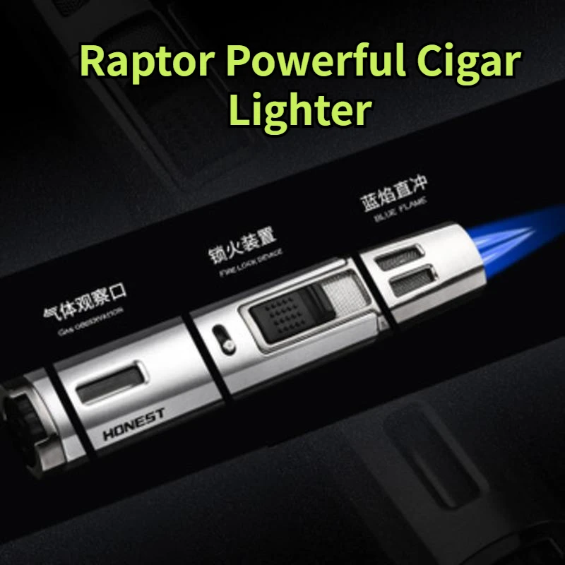 Double headed straight lighter Lock function Strong firepower Cigar Igniter Metallic raptor Outdoor spray gun Cigar accessories