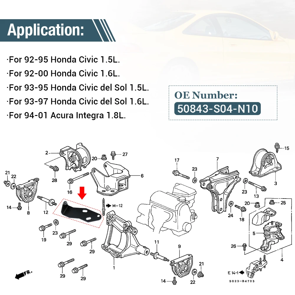 Low Profile Front Transmission Torque Mount Bracket Replace Car Accessories For 92-00 Honda Civic 94-01 Acura Integra B Series