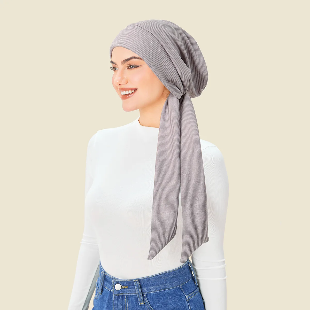 

Women Turban Crinkle Hijab Hats Long Tail Head Wraps Elastic Muslim Hats Breathable Chemo Cap Bonnet Beanie For Women Girls Muje