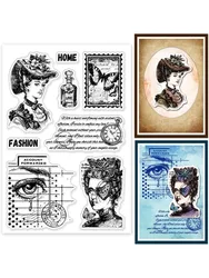 Retro Lady Clear Stamps Stains Background Silicone Clear Stamp Seals Perfume Text Background Transparent Stamps for DIY