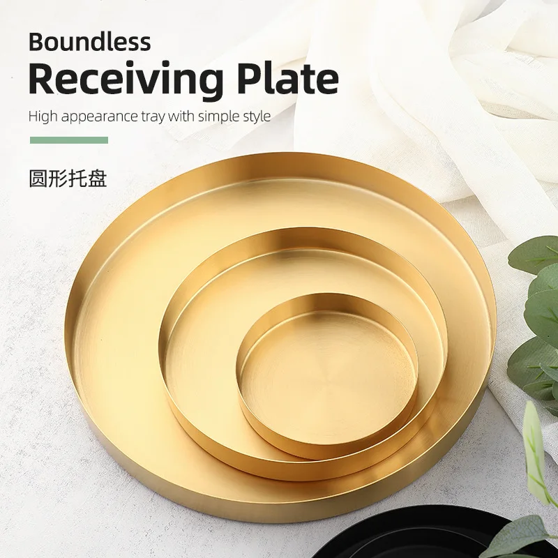 

Round Stainless Steel Storage Trays for Jewelry Necklace Cosmetic Dessert Snacks Nut Plate Nordic Home Organizer