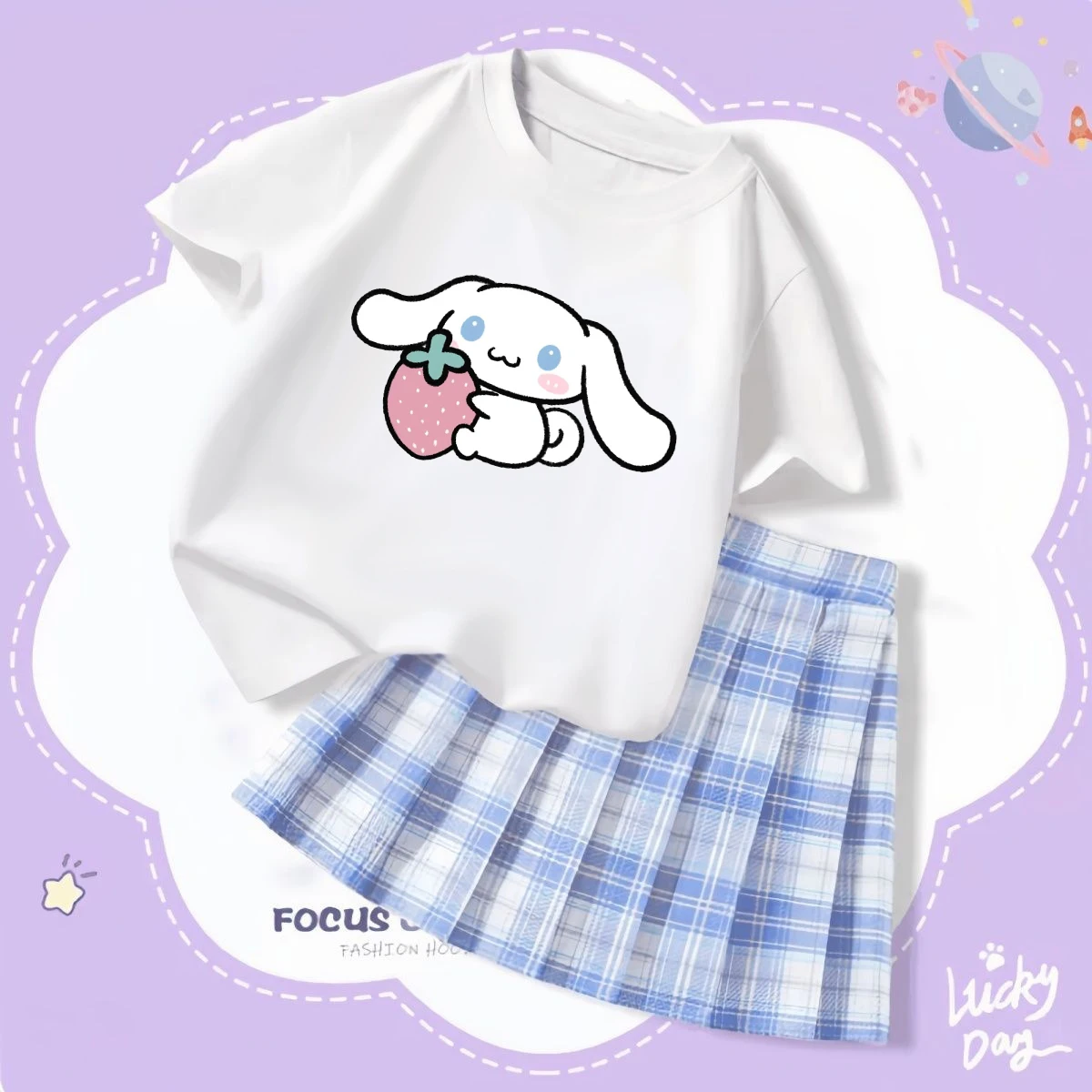 Koszulka Kawaii Sanrio Cinnamoroll Hello Kitty dziecięca spódnica słodka Kuromi moja melodia letnia dziewczyna kreskówka t-shirt Jk zestaw spódnic