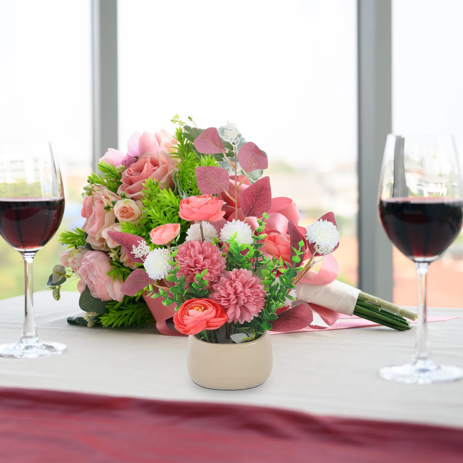 

Artificial Plants Indoor Lifelike Potted Plants Realistic Simulation Bonsai Easy Care Ceramic Cloth Material Home Office Shop