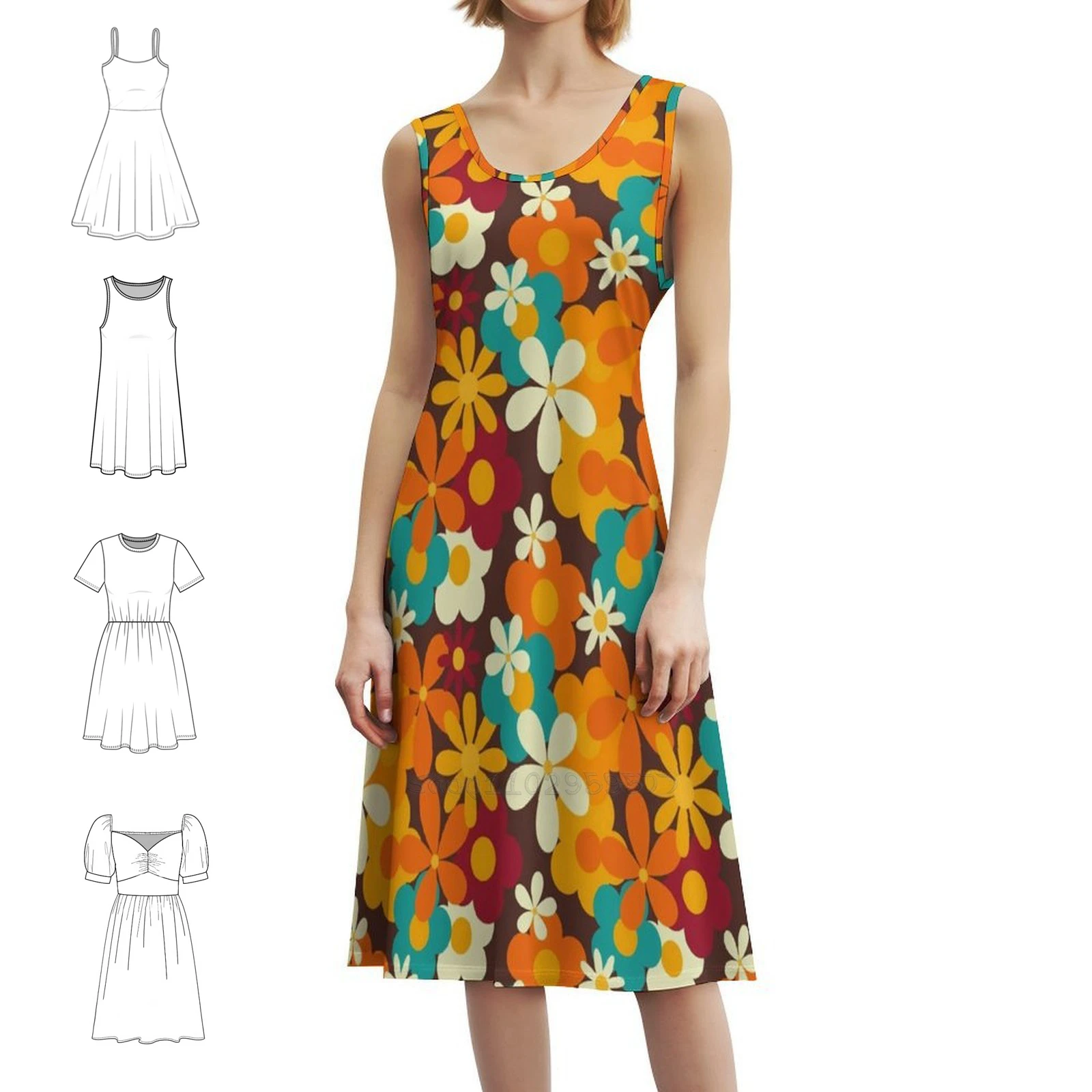 

Ретро 70-е годы, классические цвета, бесшовные повторианные женские уличные платья в стиле хип-хоп с графическим принтом, вечерние клубные одежды, узоры