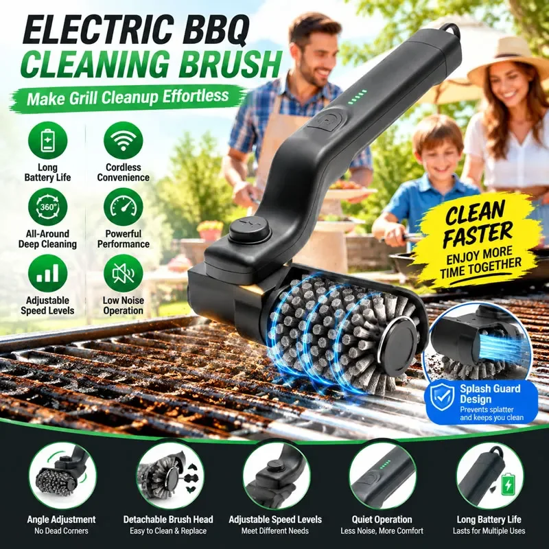 New Electric BBQ Grill Brush stainless steel brush head with 3-Speed Settings Cordless Rechargeable Adjustable Angle Grill Clean