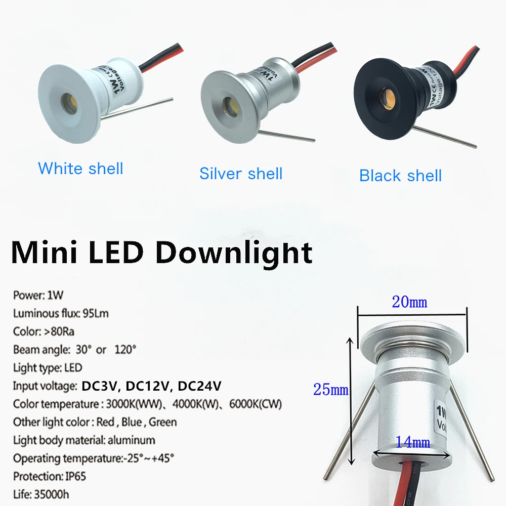 Spot lumineux LED encastrable pour le plafond, conforme à la norme IP65, 1W, éclairage d'extérieur, lumière à intensité réglable, idéal pour une cuisine, un Cisco ou des escaliers, DC 12/24V