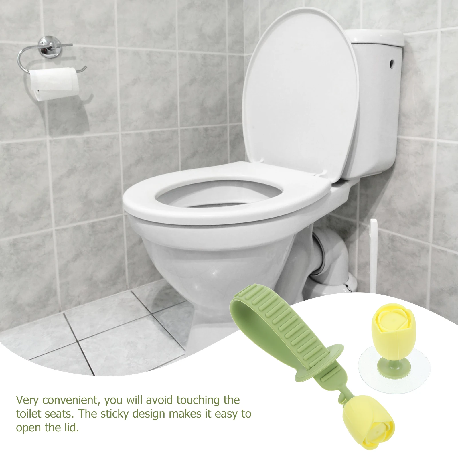

2 Pieces Silicone Flower Tulip Toilet Seat Lifter Light Green Reusable Bathroom Tool Longtime Use Portable Design Practical
