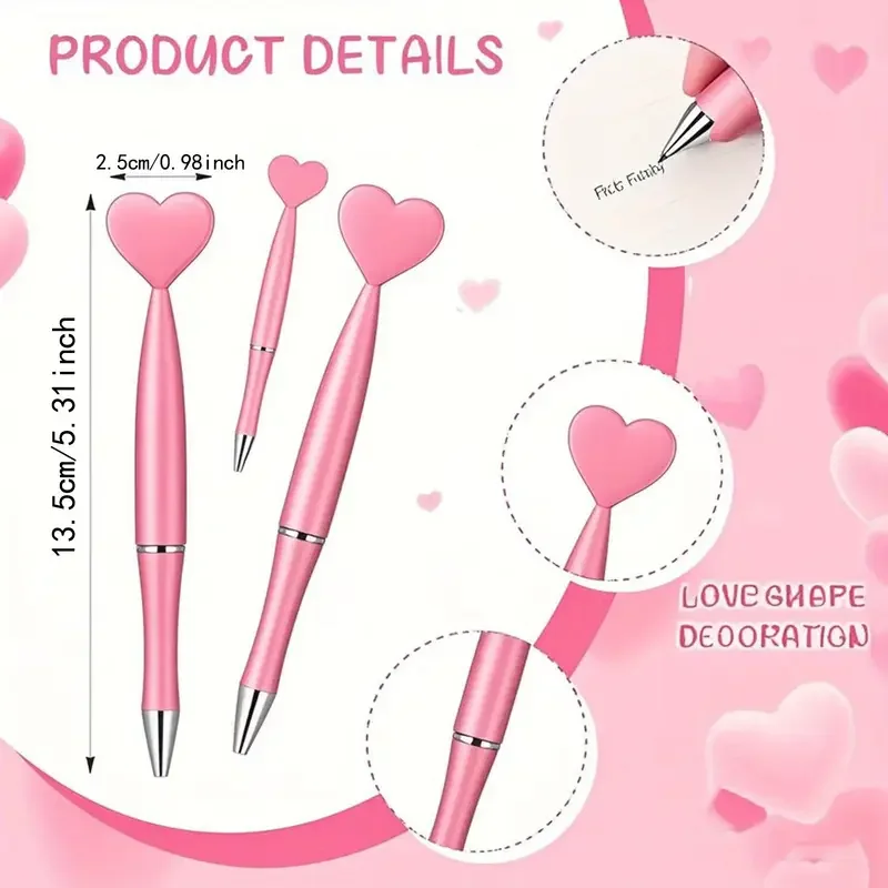 5Pcs/10Pcs/20Pcs/30Pcs Creative Pink Heart-Shaped Love Love Spinning Ballpoint Pen Portable Ballpoint Pen Set, Valentine's Day