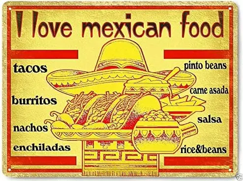 Metal Tin Sign Mexican Food Pub Outdoor Bar Retro Poster Home Kitchen Restaurant Wall Decor Signs 12x8inch