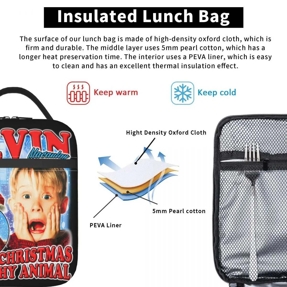 Home Alone Movie Kevin Macaulay Insulated Lunch Bag Portable Lunch Container Thermal Bag Tote Lunch Box Travel Bento Pouch