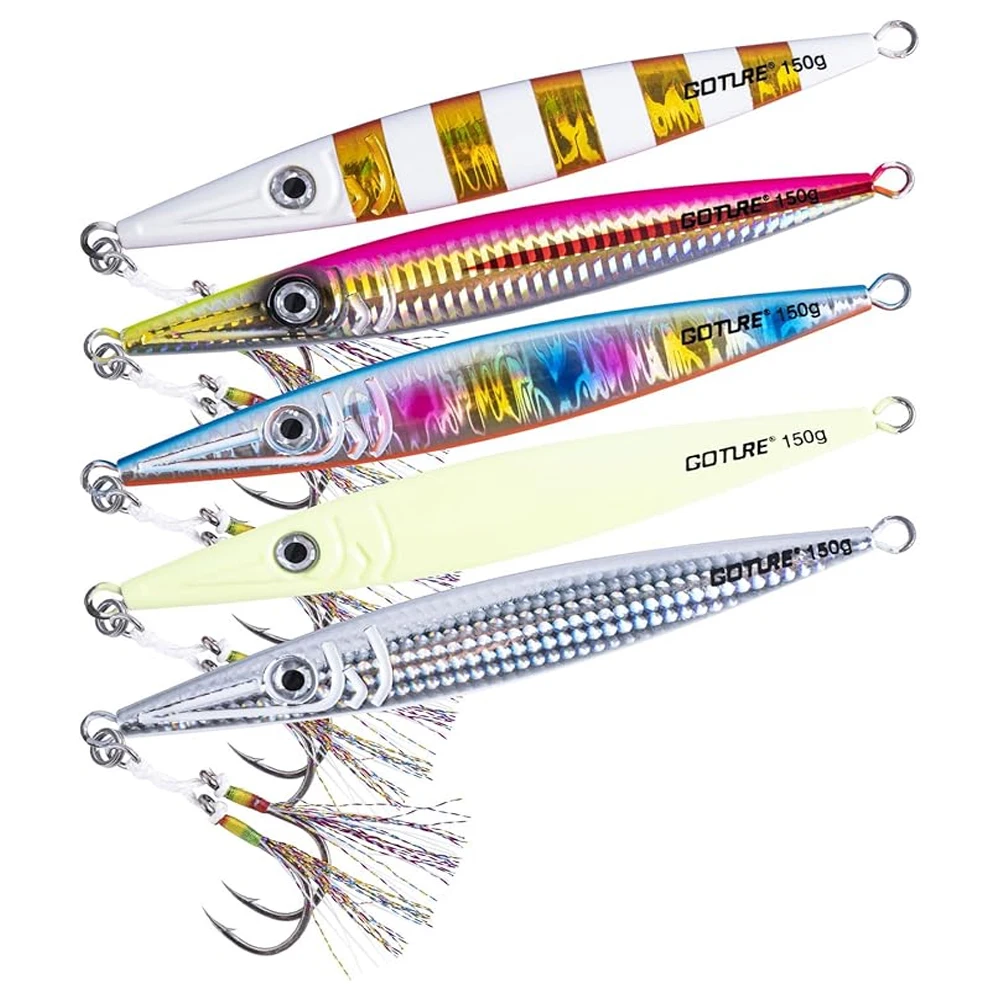 Goture 80g-300g Fishing Jigs Vertical Jigs with Assist Hook Speed Fast Jig Deep Sea Fishing Jigging Spoon Lures for Saltwater