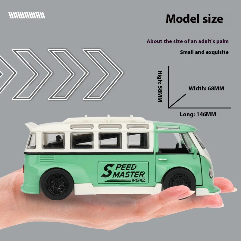 1:32 Scale Volkswagen Bus T1 Modified Metal Alloy Diecast VW Car Model Collection Vehicle Kids Toy Car Holiday Gifts Box Present