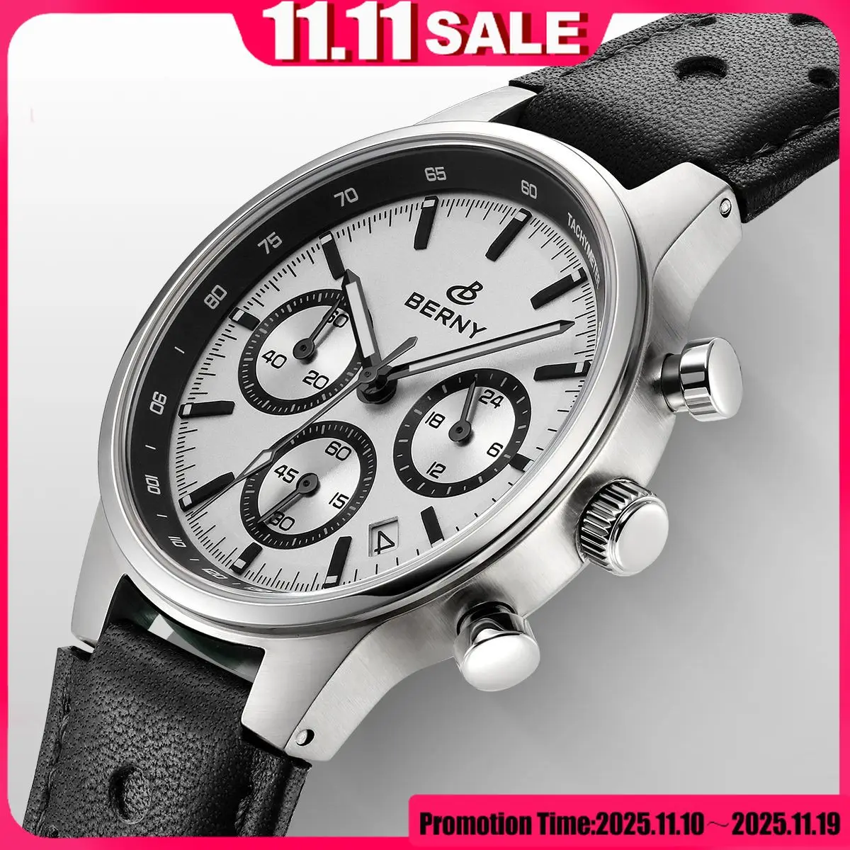 

BERNY 2025 New Chronograph Men's Watches Top Quality Luxury Quartz Watch For Men Waterproof Sapphire Sports Tachymeter Men Watch