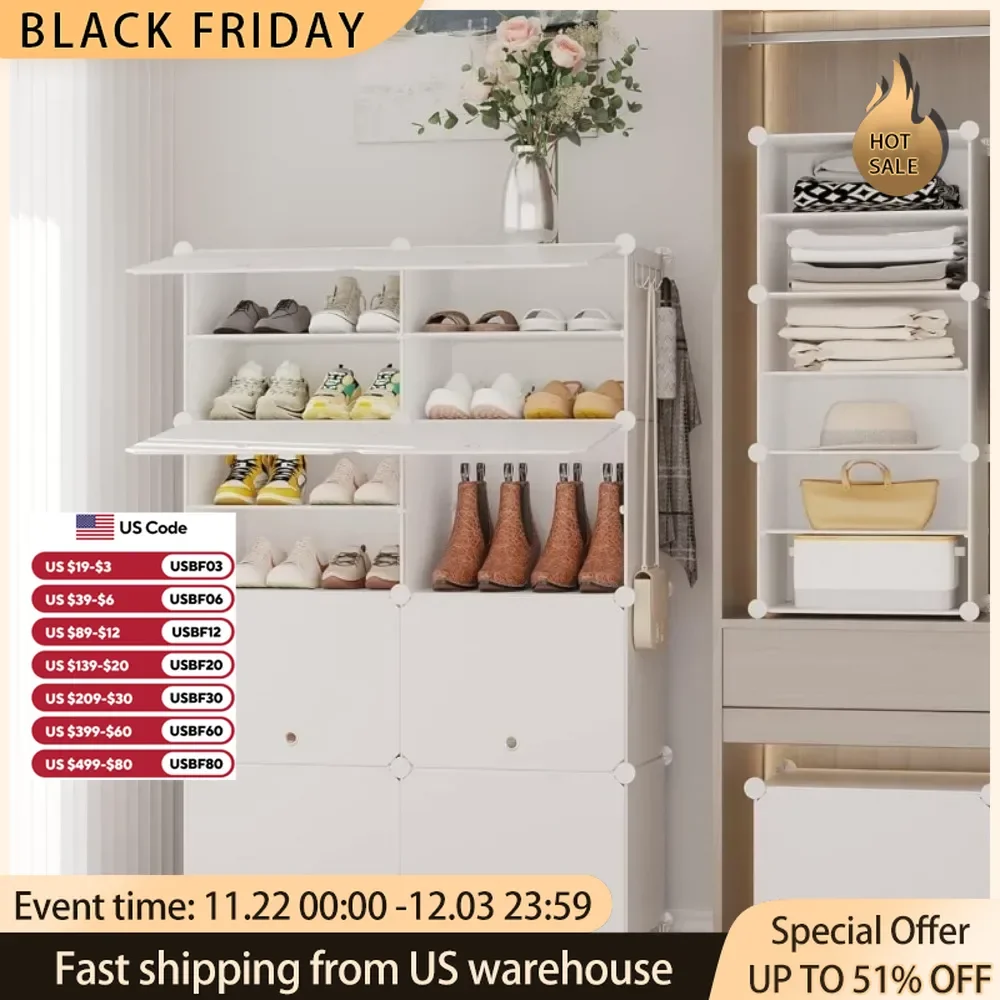 

8 Tier Shoe Storage Cabinet With Door Shoe Rack for Hallway Shoes Storage System White Furniture Cabinets for Living Room Home