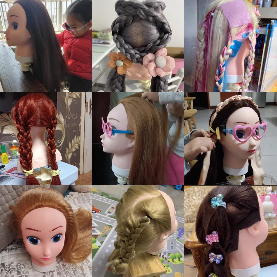 Doll Head For Hairstyles Mannequin Head With 100% Synthetic Long Hair Training Head For Braid Hairdressing With Clamp Wig Stand