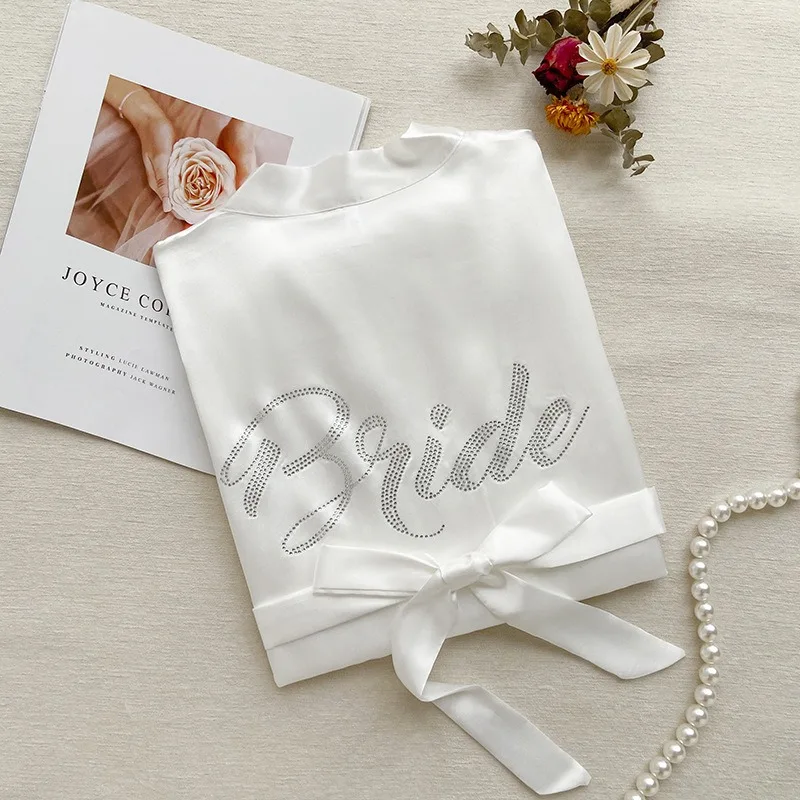 

Morning Robe Bride Bridesmaid Ice Silk Fabric Heat Transfer Print Wedding Premium Feeling Pajamas Robe Women Long Summer