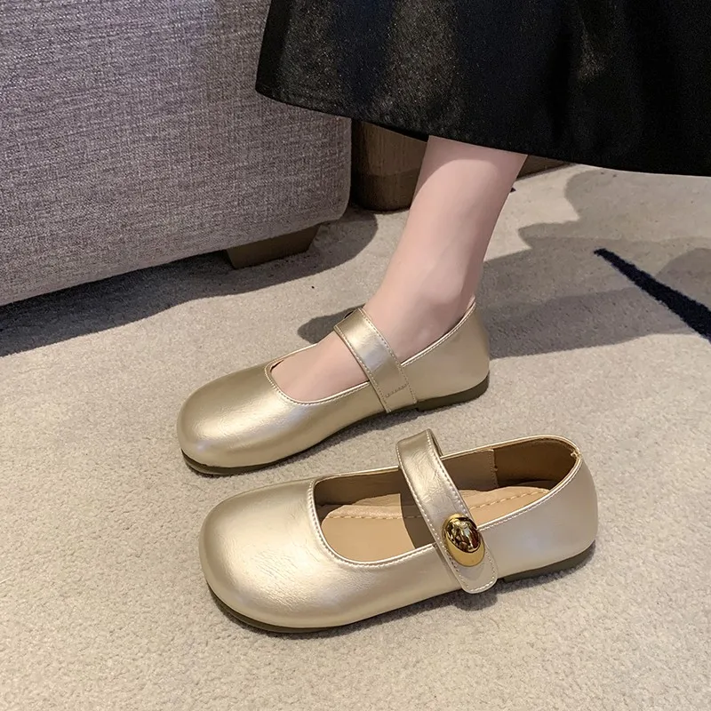 

Новинка лета 2024, женские туфли Мэри Джейн на плоской подошве, французские женские туфли Мэри Джейн на мягкой подошве, серебристые маленькие кожаные туфли