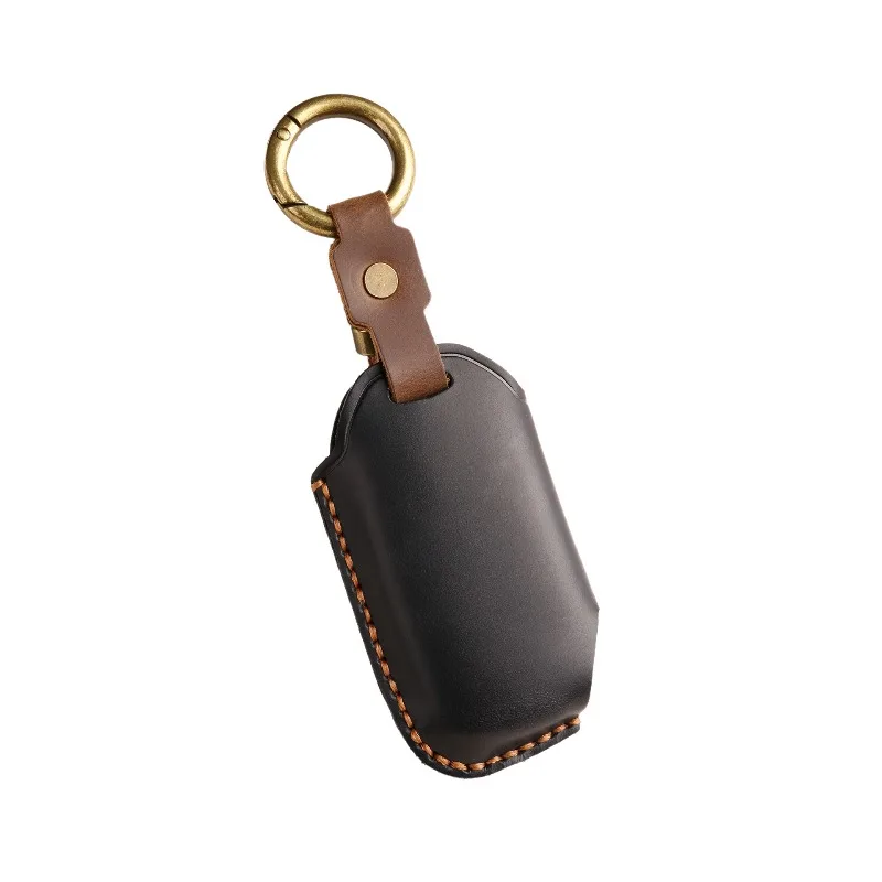 Leder-Schlüsselhülle für Kia Sportage Sorento Seltos K3/K5, Echtes Rindsleder-Schlüsseletui mit Metallhaken, Orange-Design mit Ziernähten – Detail 13