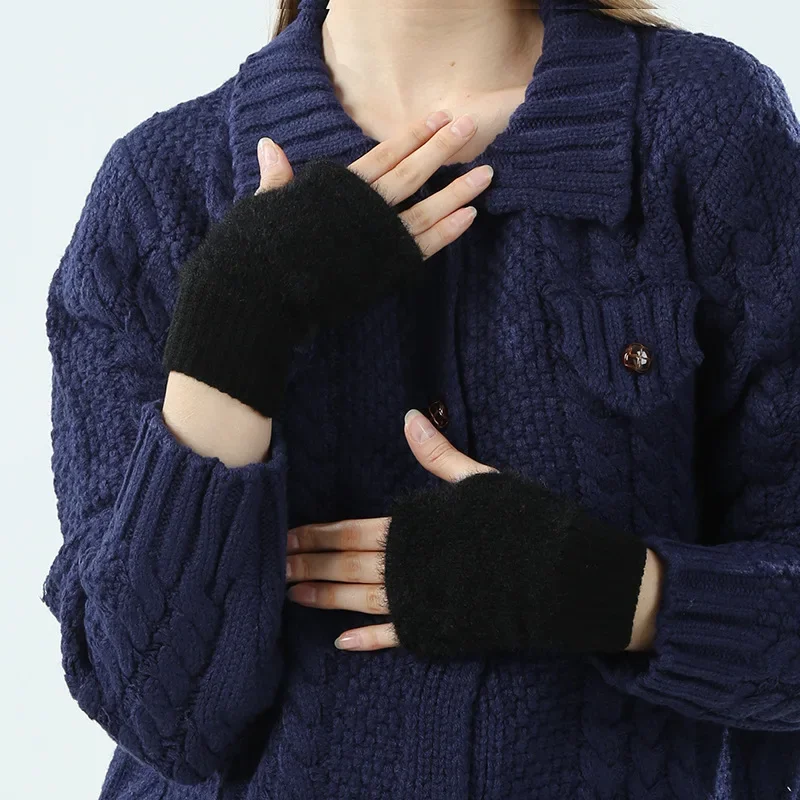 

Fingerless Black White Gloves for Women Half Finger Warm Gloves with Long Wrist Cuff Winter Knit Fingerless Mittens Men Women