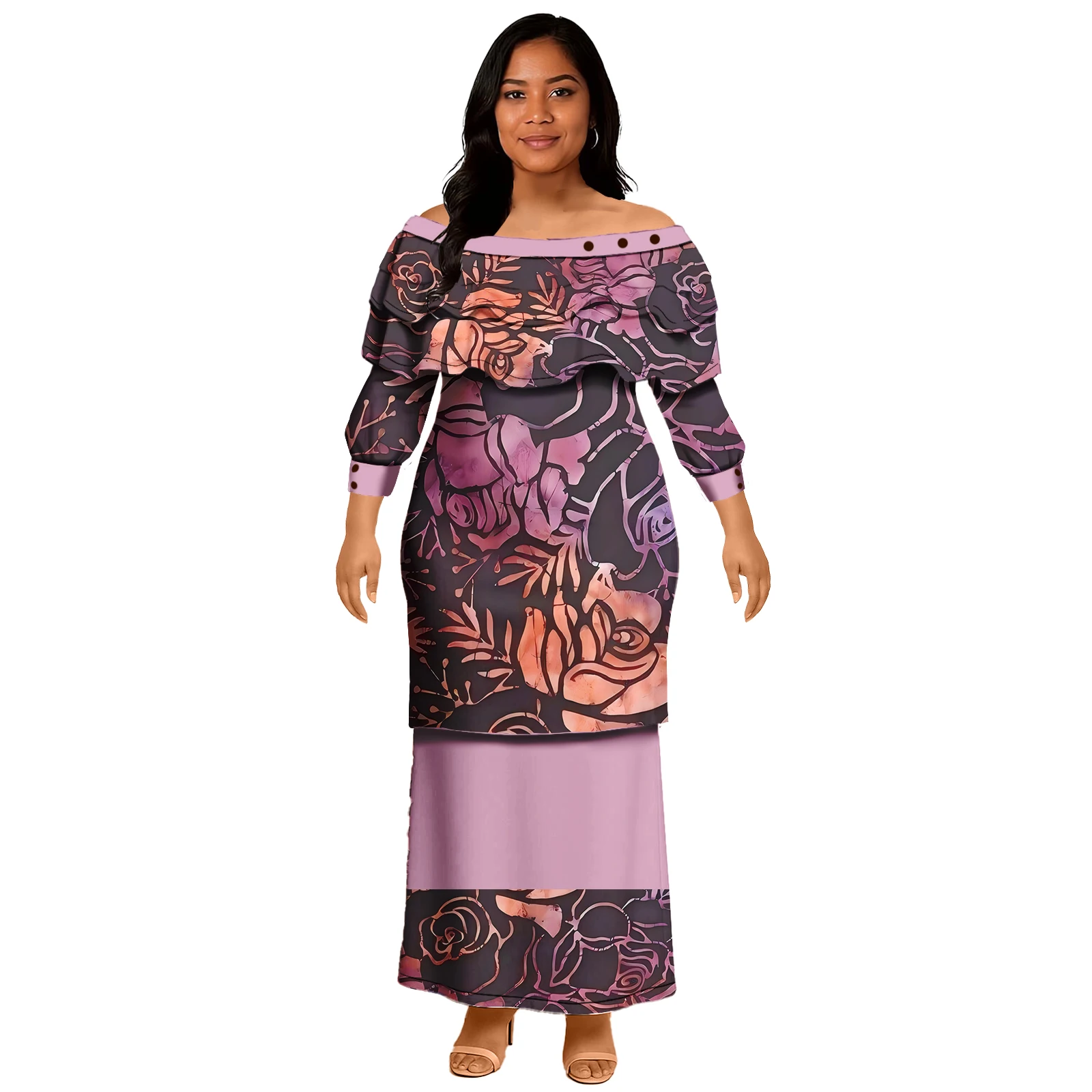 Roupas de Designer Personalizadas, Vestuário Feminino Polinésio de Praia, Elegante Puletasi Samoano, Conjunto de 2 Peças, Vestidos Florais Havaianos para Mulheres