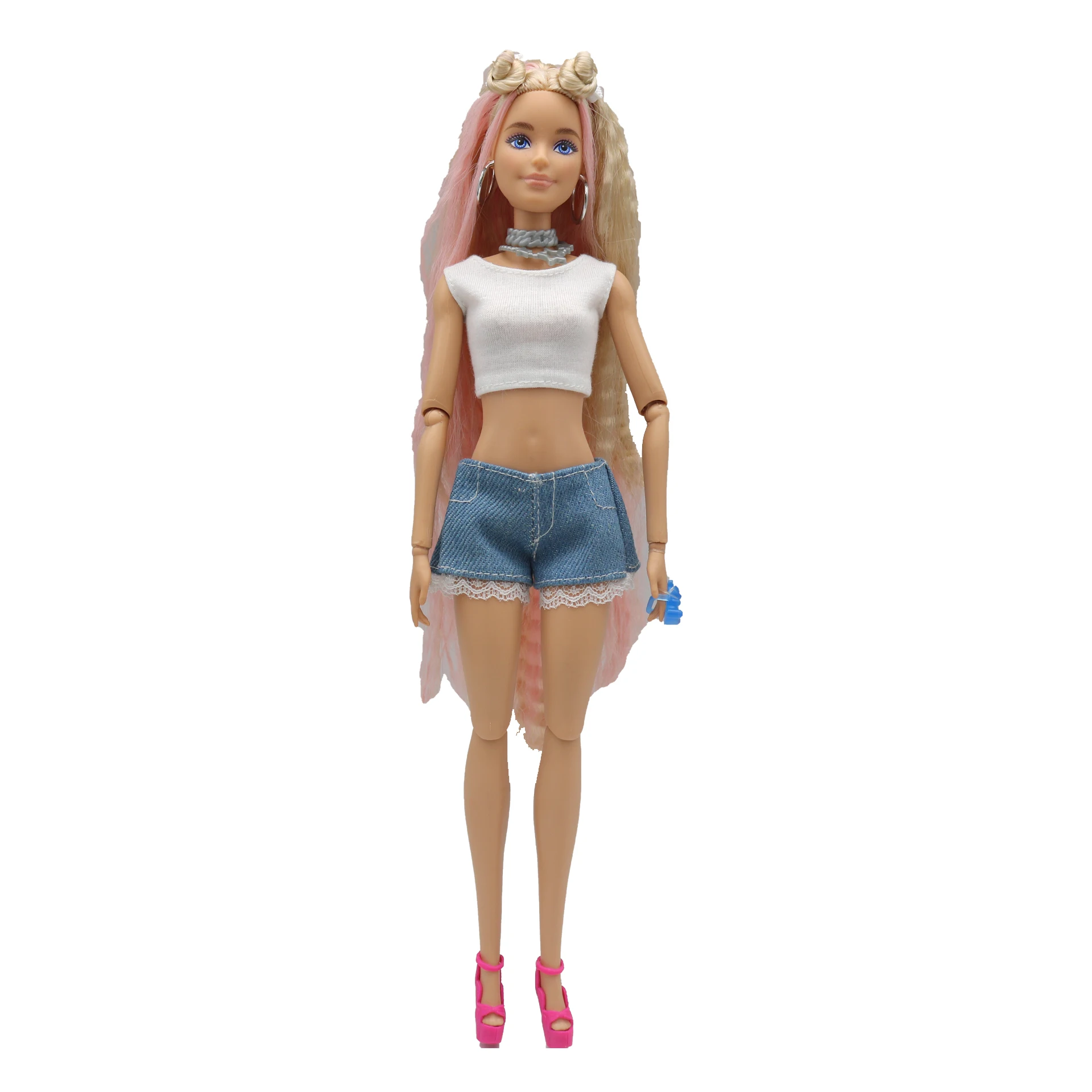 New 30cm 1/6 Simple Claus Vest Lace Denim Shorts Daily Wear Accessories Clothes for Barbies Doll