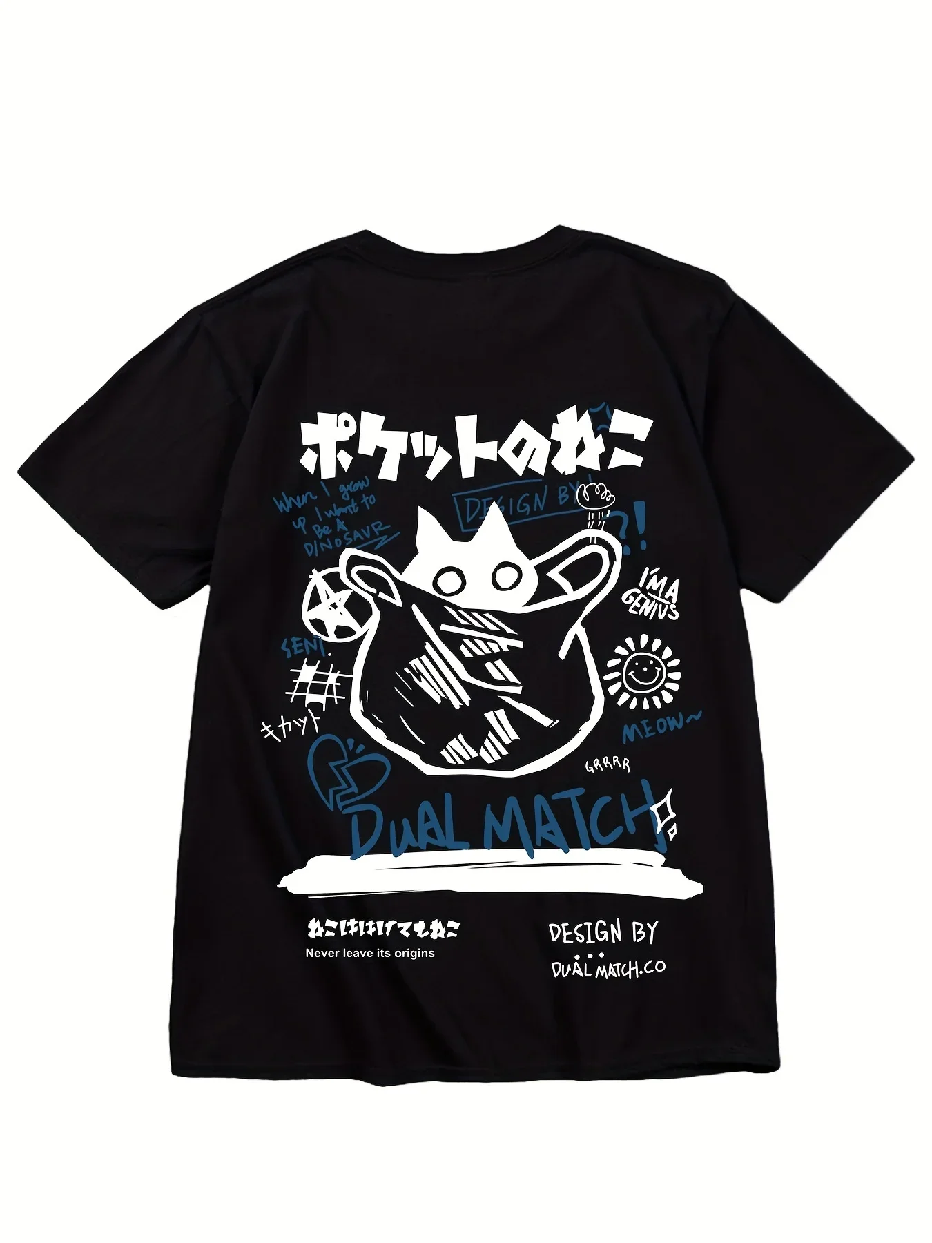 Damen-T-Shirt mit schwarzem Katzenmuster, lässiges Kurzarm-T-Shirt mit Rundhalsausschnitt, Herrenbekleidung für den Außenbereich