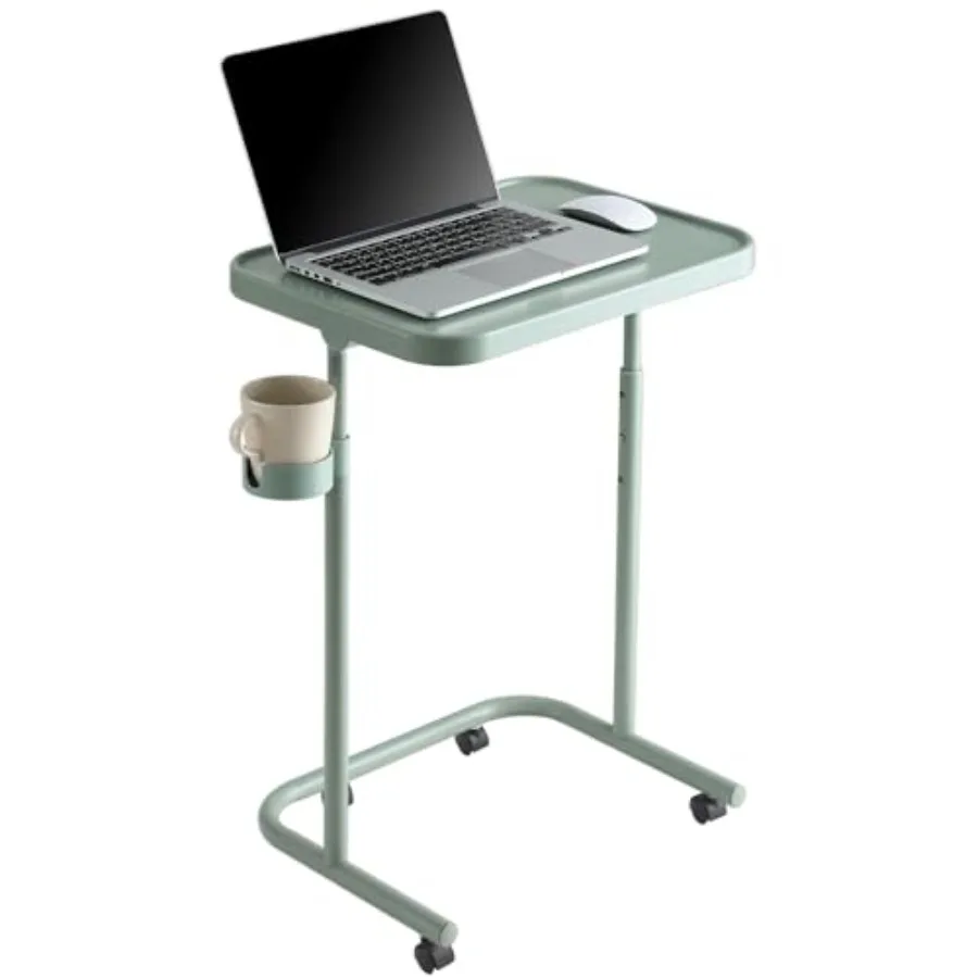 

Metal TV Tray with Wheels/Casters Side End Table Adjustable Meal Tray Folding Laptop Table with 3 Heights 0 to 90 Degrees Tilt