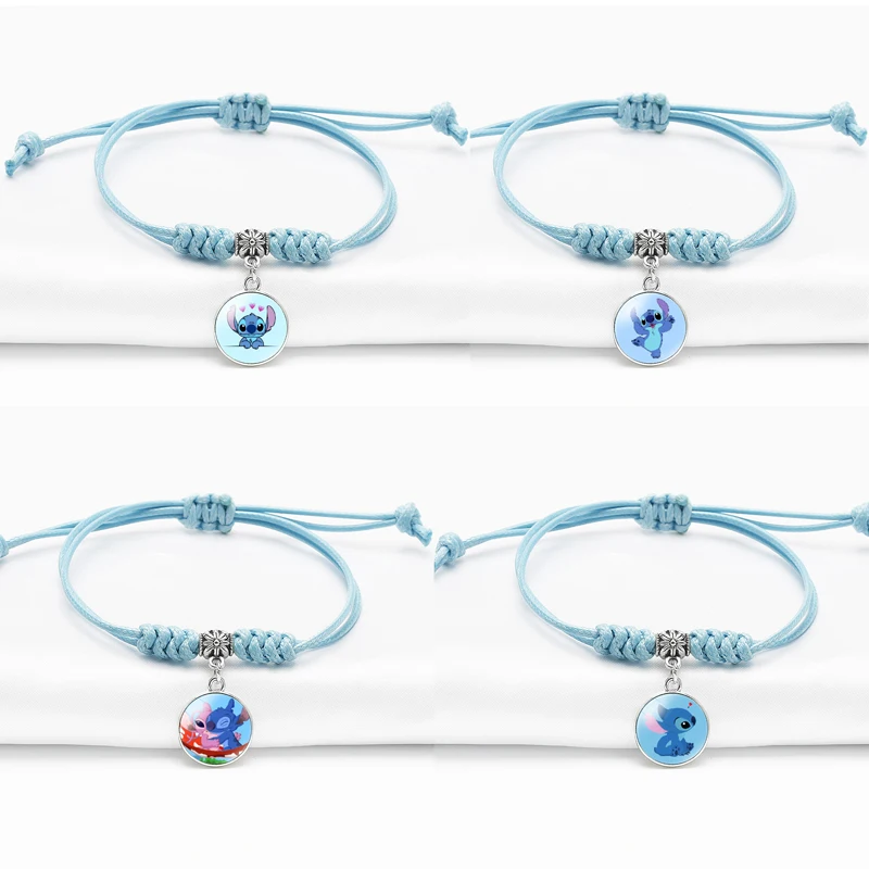 Disney Stitch Bracelet Cartoon Cute Stitch Blue Pendant Adjustable Bracelet Cartoon Children Jewelry Kids Girls Birthday Gift