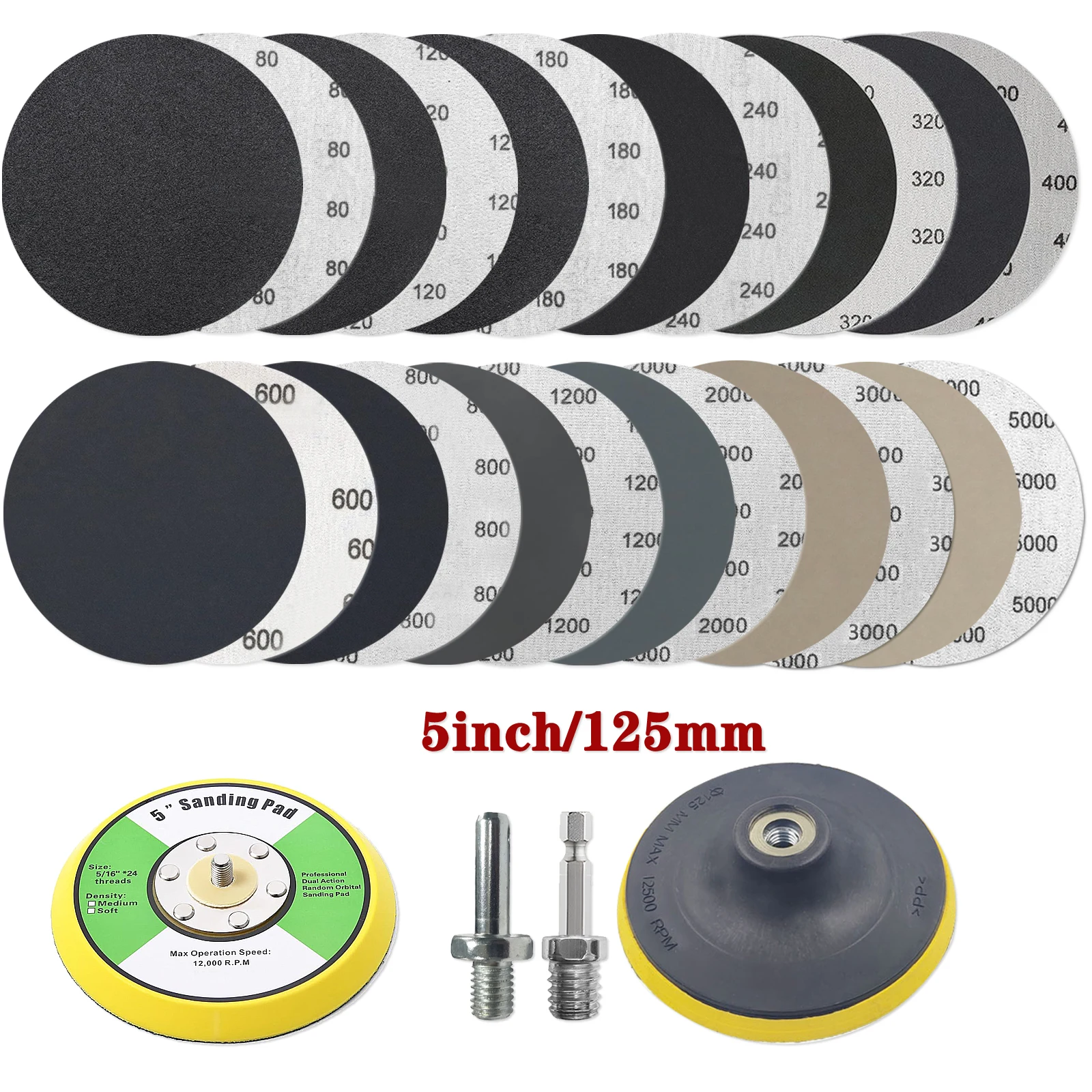 36pcs 125mm Sanding DiscsHook And Loop,5 inch Sanding Disc Orbital Sander Sandpaper Pads