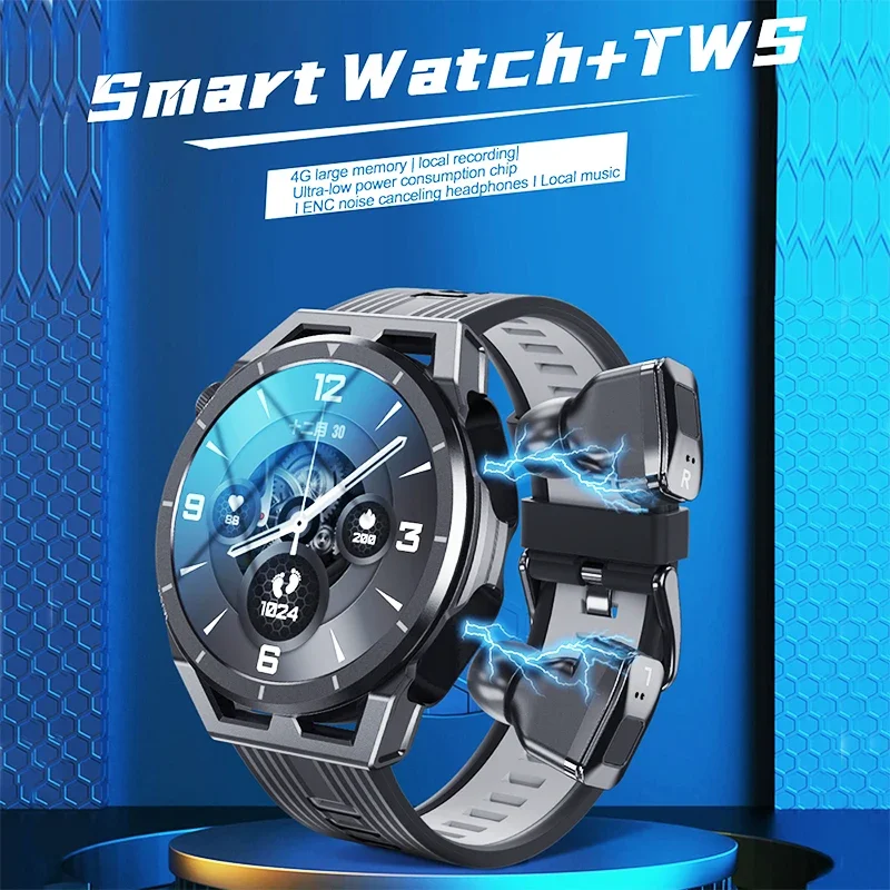 

New NFC Smart Watch Bracelet 2 in 1 TWS Wireless Earbuds 1.28Inch Heart Rate Blood Pressure Sport Waterproof Smartwatch Men