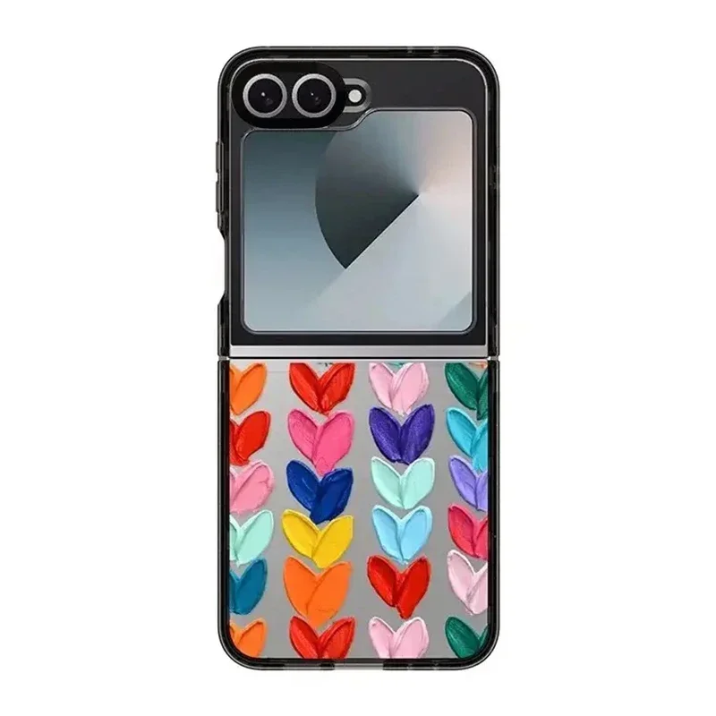 Cartoon Animal Colorful Hearts Phone Case for Samsung Galaxy Z Flip 3 4 5 6 Back Cover for ZFlip6 ZFlip5 ZFlip4 Hard Case Shell