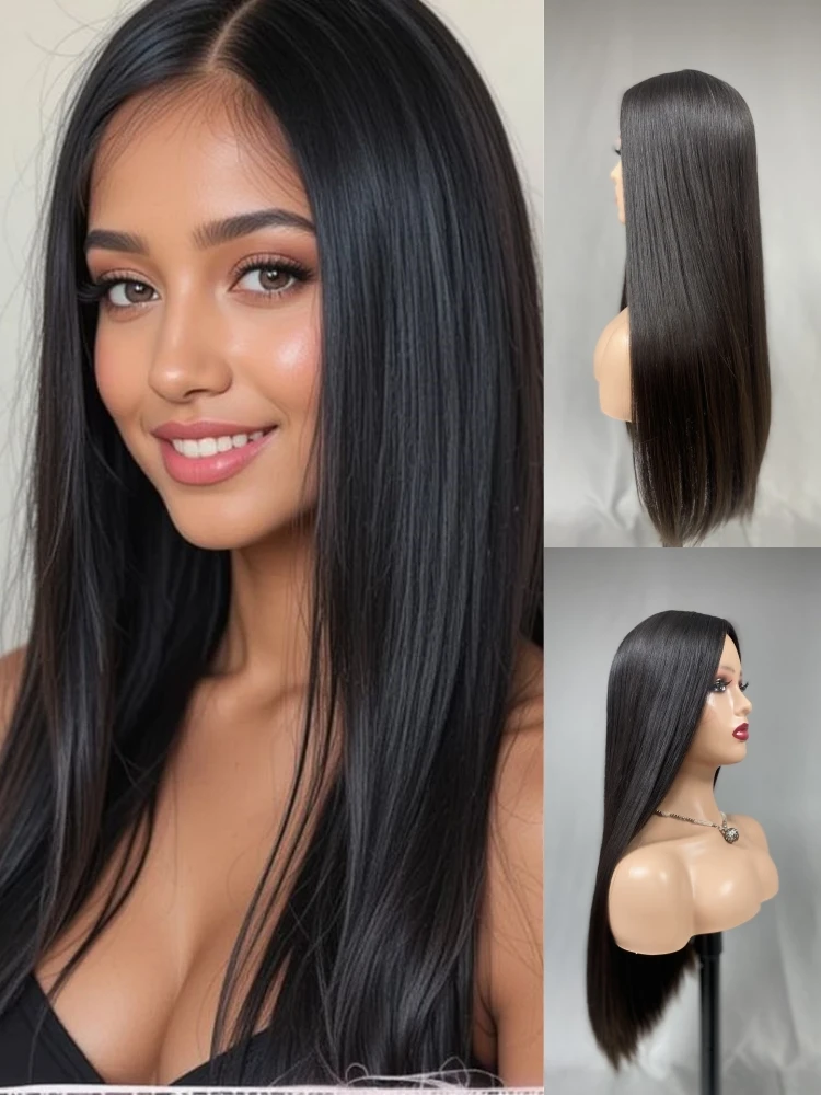 Lovely bone straight full head wig kosher wigs long length high density no short hair silk top invisible hairline jewish wig