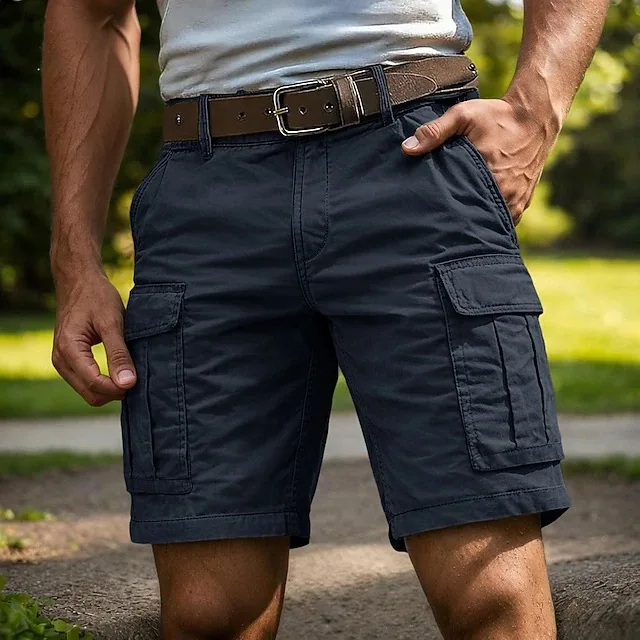 Klassische Cargo-Shorts für Herren, mehrere Taschen, gerades Bein, einfarbig, lässige Arbeitsshorts, Outdoor-Wanderhose, knielang, für den täglichen Gebrauch. – Detail 4
