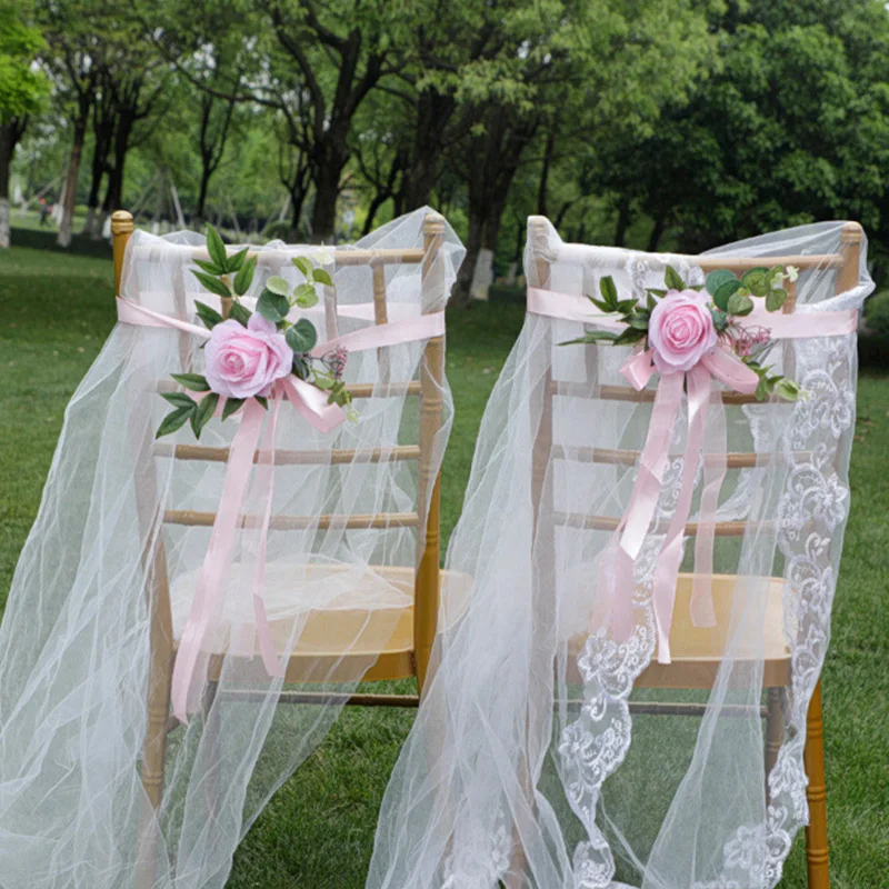 Wedding Chair Decoration Artificial Flower Arrangement Chair Back Banquet Floral Wreath Ornament Party Church Banquet Supplies