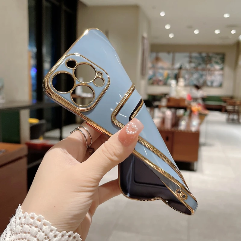 Luxury Solid Color Plated Wallet Card Slot Soft TPU Phone Case For iPhone 16 Pro Max 14 11 12 13 15 Pro Max Bumper Back Cover