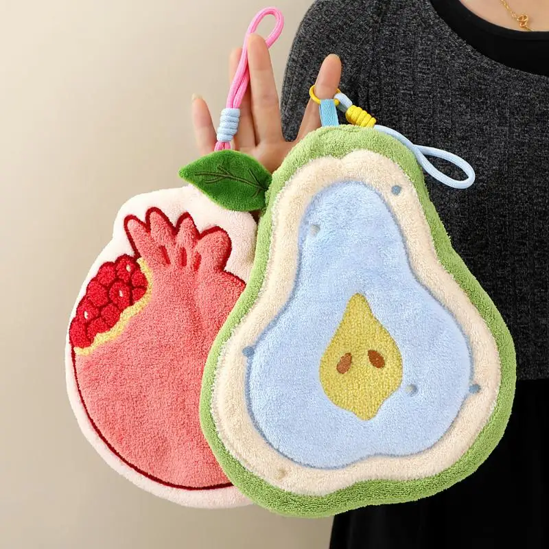 Cute Fruit Shaped Coral Fleece Hanging Hand Towels Strong Water Absorption Soft For Kitchen Bathroom Home Use〔White〕