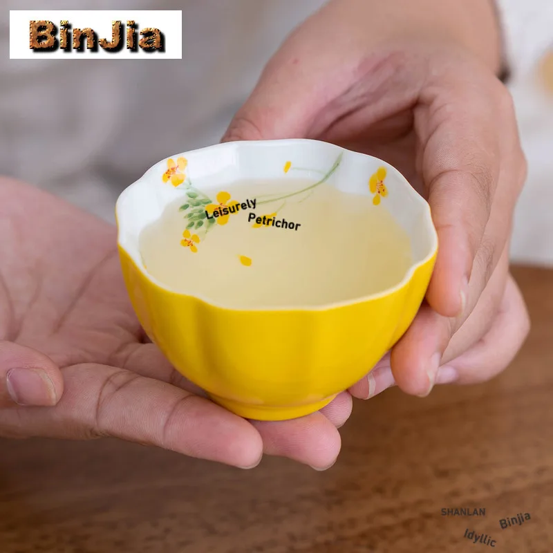 

80ml Hand-painted Rape Flower Teacup Zen Tea Bowl Single Cups Tea-tasting Fragrance Cup Chazhan Master Cups Chinese Tea Set